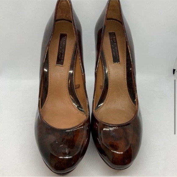 Zara Woman Brown Patent Leather High Heels Size 38/7.5 - Picture 3 of 8